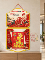 Lịch gỗ 2 thân Techcombank 2027 – Xuân bứt phá — Khắc gỗ đỏ 1