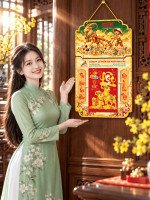 Lịch Gỗ Phong Thủy Treo Tường Dê Vàng Khai Lộc, Sung Túc Tài Lộc LGV27T2-08 2