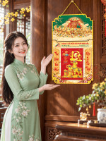Lịch Gỗ Phong Thủy Treo Tường Dê Vàng Kéo Lộc, Tài Lộc Đầy Nhà LGV27T2-09 2
