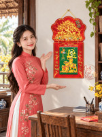 Lịch Gỗ Phong Thủy Treo Tường Cây Tài Lộc, Dê Vàng Phú Quý Sinh Tài LGV27T2-11 0