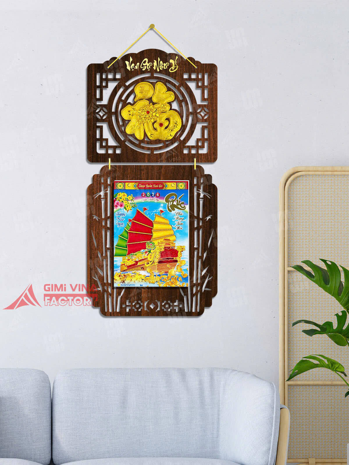 Lịch treo tường bằng gỗ Chữ Phúc phong thủy LGVSE04-26 Mẫu mới 2026