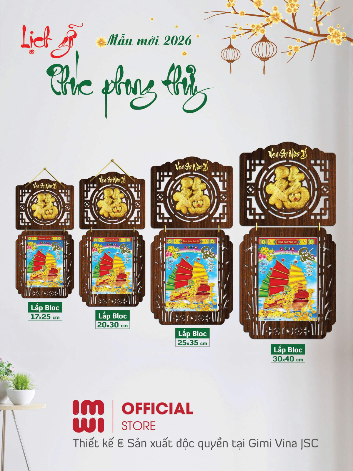 Lịch treo tường Chữ Phúc LGVSE04B-26 - Bloc nhiều kích thước