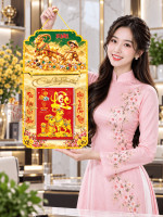 Lịch Gỗ Phong Thủy Treo Tường Dê Vàng Khai Lộc, Sung Túc Tài Lộc LGV27T2-08