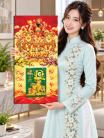 Lịch Gỗ Tráng Gương Dê Vàng Dẫn Lộc, Thần Tài Ban Phúc LGV27T3-10
