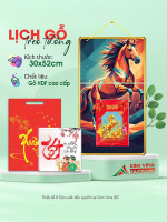 Lịch gỗ 2 thân treo tường Ngựa Tài Lộc Phú Quý LGVSE2640-11