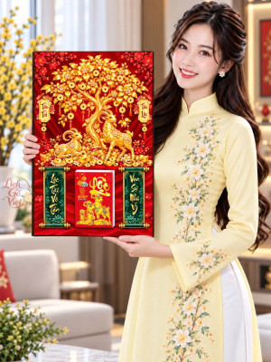 Lịch gỗ tráng gương 40x60cm Song Dương Kim Lộc LGV27T4-20