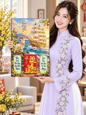 Lịch gỗ treo tường 2027 Bạch Dương Thuận Buồm 40x60cm LGV27T4-49
