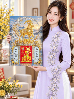 Lịch gỗ treo tường 2027 Kim Dương Ngọc Quang 40x60cm LGV27T4-57