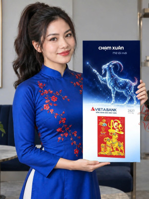 Lịch gỗ Ngân hàng VietABank năm 2027 – Chạm Xuân Mở Lối 30x60cm