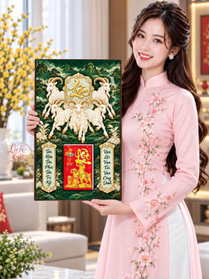 Lịch gỗ tráng gương 40x60cm Ngũ Dương Ngọc Lộc LGV27T4-21