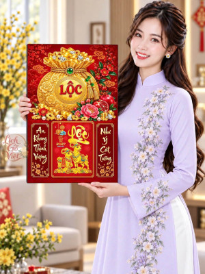 Lịch gỗ treo tường 2027 Kim Nang Đại Lộc 40x60cm LGV27T4-76