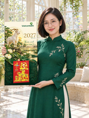 Lịch gỗ Ngân hàng Vietcombank năm 2027 – Sắc Xanh Tương Lai 30x60cm