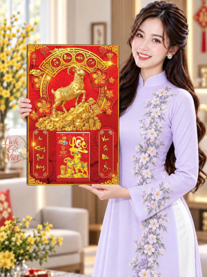 Lịch gỗ treo tường 2027 Kim Dương Tân Niên Đại Cát 40x60cm LGV27T4-78
