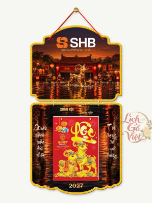Lịch gỗ 2 thân SHB 2027 – Xuân hội sum vầy