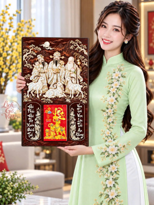 Lịch gỗ tráng gương 40x60cm Phúc Lộc Thọ Ngọc Xuân LGV27T4-24