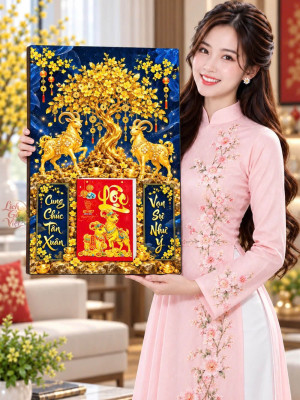Lịch gỗ tráng gương 40x60cm Song Dương Kim Xuân LGV27T4-17
