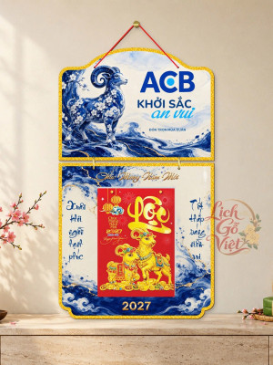 Lịch gỗ 2 thân ACB 2027 – Khởi sắc an vui — Men lam mùa xuân
