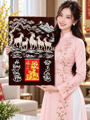 Lịch gỗ tráng gương 40x60cm Ngũ Dương Cát Tường LGV27T4-05