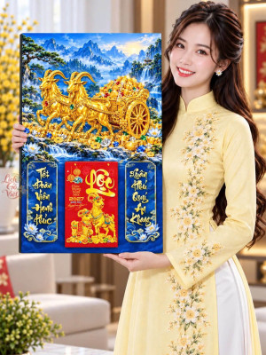 Lịch gỗ tráng gương 40x60cm Song Dương Tài Lộc LGV27T4-06