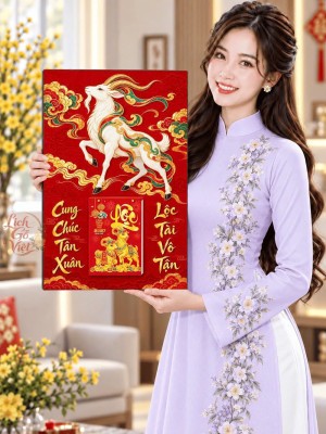 Lịch gỗ treo tường 2027 Bạch Dương Vân Khánh 40x60cm LGV27T4-36