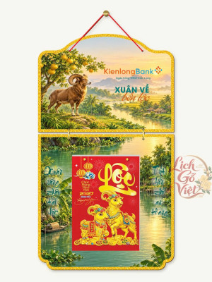 Lịch gỗ 2 thân KienlongBank 2027 – Xuân về bến lộc