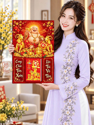 Lịch gỗ treo tường 2027 Di Lặc Song Dương 40x60cm LGV27T4-31