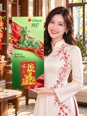 Lịch gỗ Ngân hàng VPBank năm 2027 – Ngọc Xuân Thịnh Vượng 30x60cm