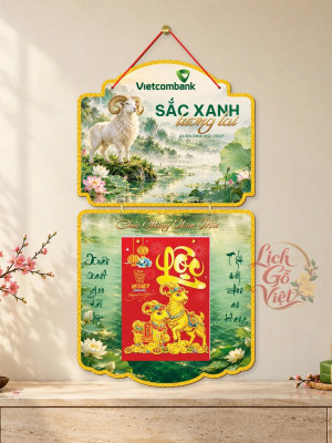 Lịch gỗ 2 thân Vietcombank 2027 – Sắc xanh tương lai — Hồ sen ngọc
