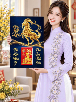 Lịch gỗ treo tường 2027 Kim Dương Tài Lộc 40x60cm LGV27T4-44
