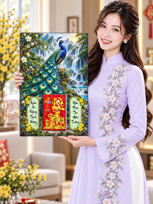 Lịch gỗ treo tường 2027 Khổng Tước Sơn Lâm 40x60cm LGV27T4-65