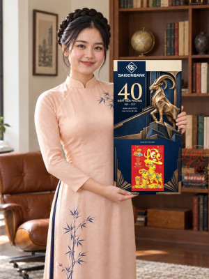 Lịch gỗ Ngân hàng SAIGONBANK năm 2027 – 40 Năm Tiên Phong 30x60cm
