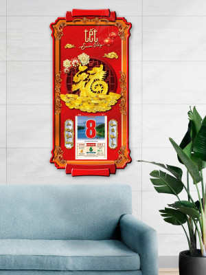 Lịch gỗ phong thuỷ Rồng Vàng treo tường LGV25517