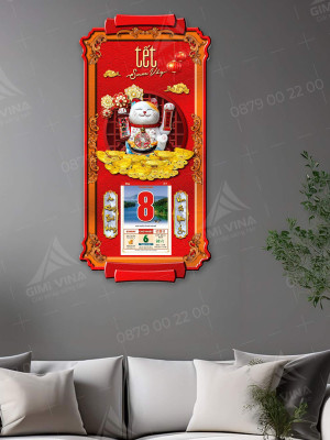 Lịch gỗ treo tường Mèo Phát Tài LGV25518
