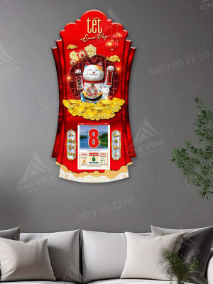 Lịch gỗ phong thuỷ Mèo Phát Tài Phát Lộc LGV25602