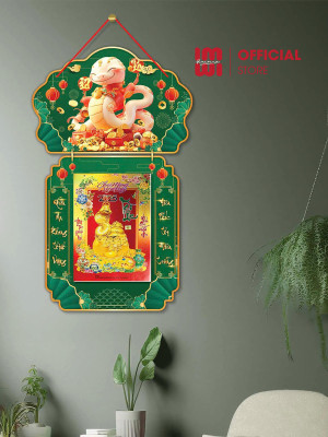 Lịch gỗ treo tường họa tiết Rắn Tài Lộc LGV25804 