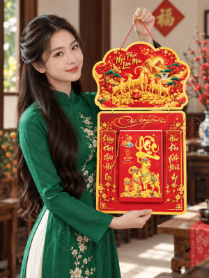 Lịch Gỗ Phong Thủy Treo Tường Ngũ Phúc Lâm Môn LGV27T2-01 