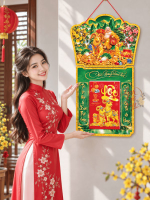 Lịch Gỗ Phong Thủy Treo Tường Phật Di Lặc Cưỡi Dê Vàng LGV27T2-04