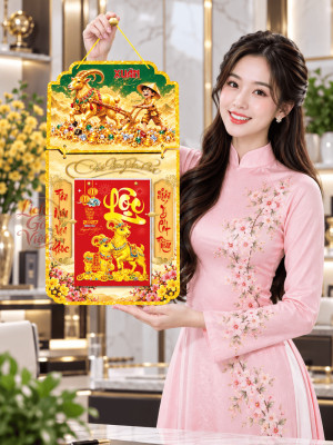 Lịch Gỗ Phong Thủy Treo Tường Dê Vàng Khai Lộc, Sung Túc Tài Lộc LGV27T2-08