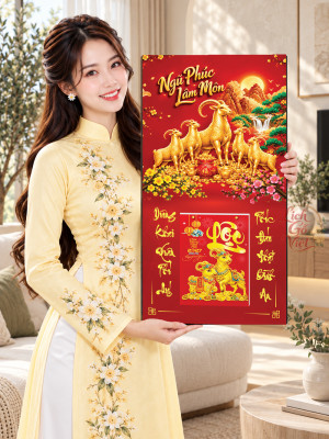 Lịch Gỗ Tráng Gương Ngũ Phúc Lâm Môn LGV27T3-01 