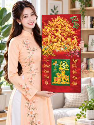 Lịch Gỗ Tráng Gương Cây Tài Lộc, Dê Vàng Phú Quý LGV27T3-11