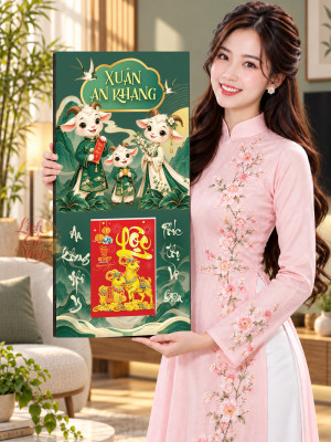 Lịch Gỗ Tráng Gương Dê Đón Xuân, Xuân An Khang LGV27T3-12