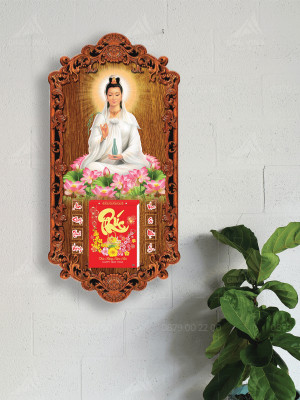 Lịch gỗ Phật giáo Quan Âm Bồ Tát treo tường LGV1020