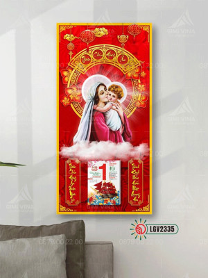 Lịch gỗ Mẹ Maria bế Chúa Giesu LGV2335